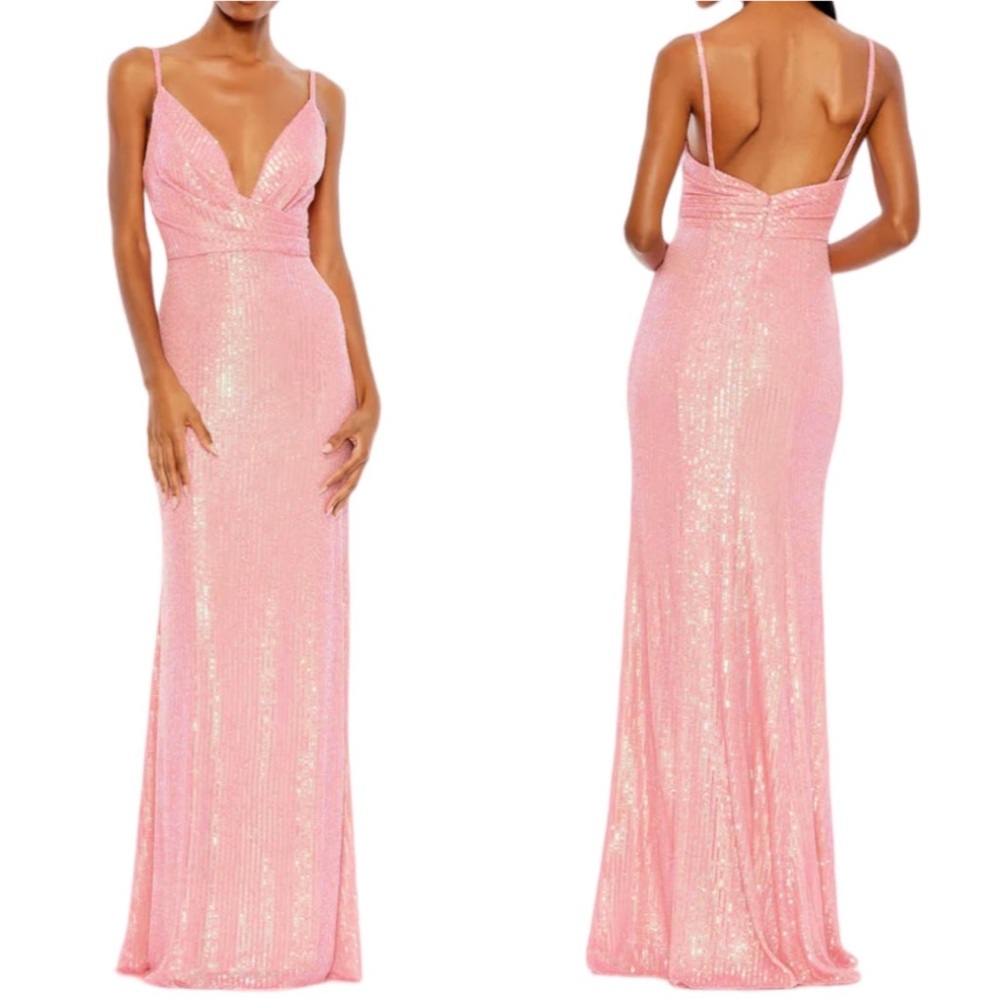 Ieena for Mac Duggal Coral Sequined Draped V-Neck Gown Size 16